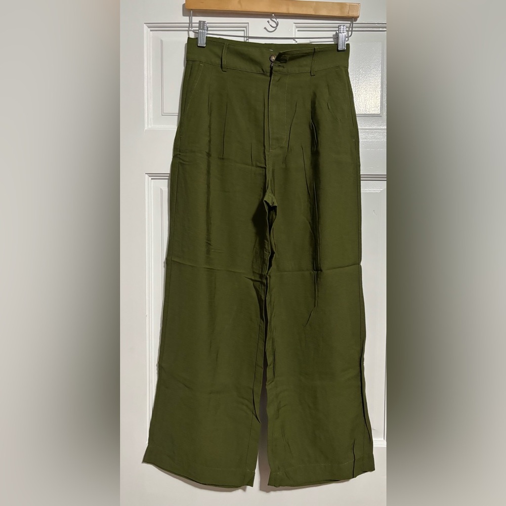 Madewell Women’s The Emmett Wide-Leg Crop Pants in Olive green Size 0
